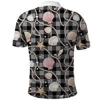 Hawaiian Ocean Seashells Polo Shirt Black Palaka Pattern