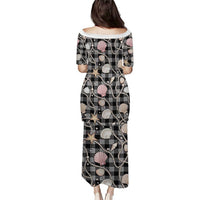Hawaiian Ocean Seashells Puletasi Black Palaka Pattern