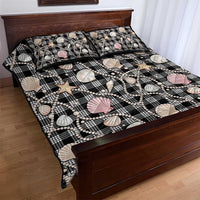 Hawaiian Ocean Seashells Quilt Bed Set Black Palaka Pattern
