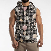 Hawaiian Ocean Seashells Sleeveless Hoodie Black Palaka Pattern