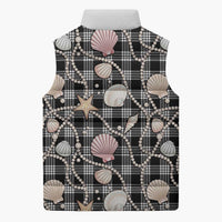 Hawaiian Ocean Seashells Sleeveless Puffer Jacket Black Palaka Pattern