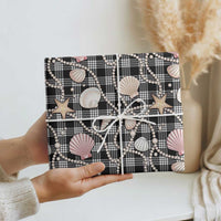 Hawaiian Ocean Seashells Wrapping Paper Black Palaka Pattern