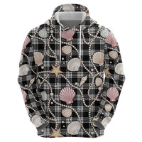 Hawaiian Ocean Seashells Zip Hoodie Black Palaka Pattern