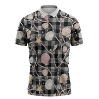 Hawaiian Ocean Seashells Zipper Polo Shirt Black Palaka Pattern