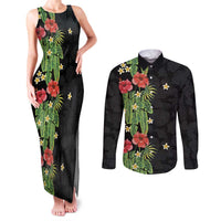 Hawaiian Hibiscus Plumeria Couples Matching Tank Maxi Dress and Long Sleeve Button Shirt Tropical Leaves