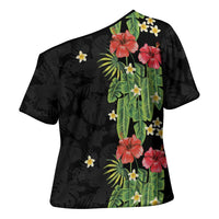 Hawaiian Hibiscus Plumeria Cross Shoulder Shirt Tropical Leaves LT01 - Polynesian Pride