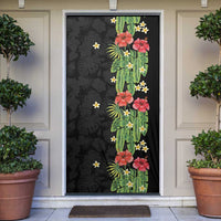Hawaiian Hibiscus Plumeria Door Cover Tropical Leaves LT01 Black - Polynesian Pride