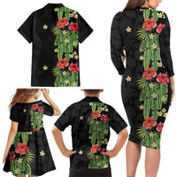 Hawaiian Hibiscus Plumeria Family Matching Long Sleeve Bodycon Dress and Hawaiian Shirt Tropical Leaves LT01 - Polynesian Pride