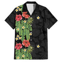 Hawaiian Hibiscus Plumeria Family Matching Long Sleeve Bodycon Dress and Hawaiian Shirt Tropical Leaves LT01 Dad's Shirt - Short Sleeve Black - Polynesian Pride