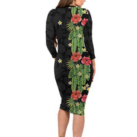 Hawaiian Hibiscus Plumeria Family Matching Long Sleeve Bodycon Dress and Hawaiian Shirt Tropical Leaves LT01 - Polynesian Pride