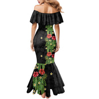 Hawaiian Hibiscus Plumeria Family Matching Mermaid Dress and Hawaiian Shirt Tropical Leaves