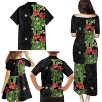 Hawaiian Hibiscus Plumeria Family Matching Puletasi and Hawaiian Shirt Tropical Leaves