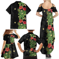 Hawaiian Hibiscus Plumeria Family Matching Summer Maxi Dress and Hawaiian Shirt Tropical Leaves