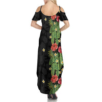 Hawaiian Hibiscus Plumeria Family Matching Summer Maxi Dress and Hawaiian Shirt Tropical Leaves