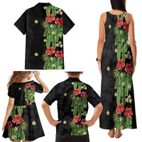 Hawaiian Hibiscus Plumeria Family Matching Tank Maxi Dress and Hawaiian Shirt Tropical Leaves