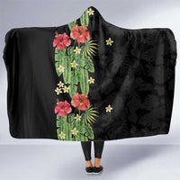 Hawaiian Hibiscus Plumeria Hooded Blanket Tropical Leaves LT01 One Size Black - Polynesian Pride