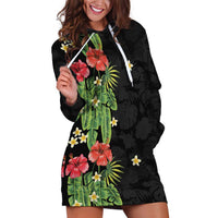Hawaiian Hibiscus Plumeria Hoodie Dress Tropical Leaves