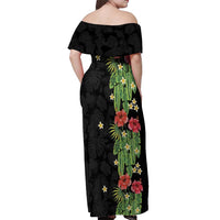 Hawaiian Hibiscus Plumeria Off Shoulder Maxi Dress Tropical Leaves