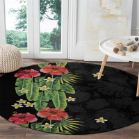 Hawaiian Hibiscus Plumeria Round Carpet Tropical Leaves