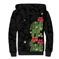 Hawaiian Hibiscus Plumeria Sherpa Hoodie Tropical Leaves