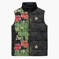 Hawaiian Hibiscus Plumeria Sleeveless Puffer Jacket Tropical Leaves