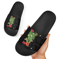 Hawaiian Hibiscus Plumeria Slide Sandals Tropical Leaves