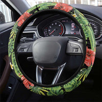 Hawaiian Hibiscus Plumeria Steering Wheel Cover Tropical Leaves LT01 - Polynesian Pride