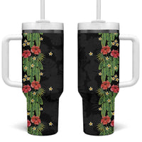 Hawaiian Hibiscus Plumeria Tumbler With Handle Tropical Leaves LT01 One Size: 40 oz Black - Polynesian Pride