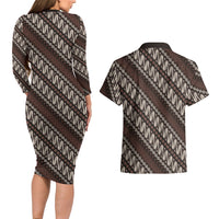 Yogyakarta Parang Batik Motifs Couples Matching Long Sleeve Bodycon Dress and Hawaiian Shirt Indonesian Traditional Pattern