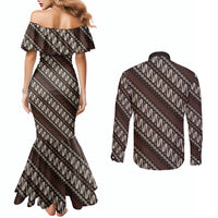 Yogyakarta Parang Batik Motifs Couples Matching Mermaid Dress and Long Sleeve Button Shirt Indonesian Traditional Pattern LT01 - Polynesian Pride