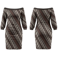 Yogyakarta Parang Batik Motifs Couples Matching Off The Shoulder Long Sleeve Dress and Hawaiian Shirt Indonesian Traditional Pattern LT01 - Polynesian Pride