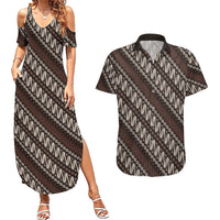 Yogyakarta Parang Batik Motifs Couples Matching Summer Maxi Dress and Hawaiian Shirt Indonesian Traditional Pattern LT01 Brown - Polynesian Pride