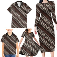 Yogyakarta Parang Batik Motifs Family Matching Long Sleeve Bodycon Dress and Hawaiian Shirt Indonesian Traditional Pattern