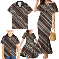 Yogyakarta Parang Batik Motifs Family Matching Mermaid Dress and Hawaiian Shirt Indonesian Traditional Pattern
