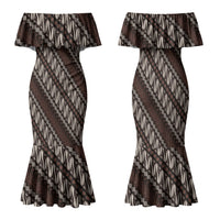 Yogyakarta Parang Batik Motifs Family Matching Mermaid Dress and Hawaiian Shirt Indonesian Traditional Pattern LT01 Mom's Dress Brown - Polynesian Pride
