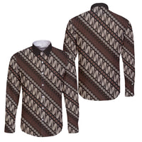 Yogyakarta Parang Batik Motifs Family Matching Mermaid Dress and Hawaiian Shirt Indonesian Traditional Pattern LT01 Dad's Shirt - Long Sleeve Brown - Polynesian Pride