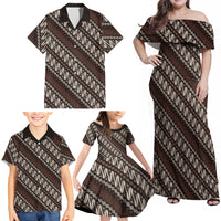 Yogyakarta Parang Batik Motifs Family Matching Off Shoulder Maxi Dress and Hawaiian Shirt Indonesian Traditional Pattern