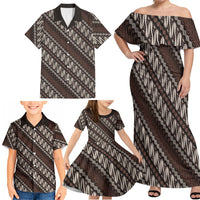 Yogyakarta Parang Batik Motifs Family Matching Off Shoulder Maxi Dress and Hawaiian Shirt Indonesian Traditional Pattern LT01 - Polynesian Pride