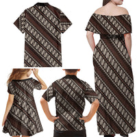 Yogyakarta Parang Batik Motifs Family Matching Off Shoulder Maxi Dress and Hawaiian Shirt Indonesian Traditional Pattern LT01 Mom's Dress Brown - Polynesian Pride