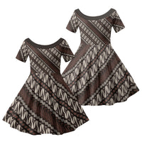 Yogyakarta Parang Batik Motifs Family Matching Off Shoulder Maxi Dress and Hawaiian Shirt Indonesian Traditional Pattern LT01 Daughter's Dress Brown - Polynesian Pride