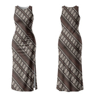 Yogyakarta Parang Batik Motifs Family Matching Tank Maxi Dress and Hawaiian Shirt Indonesian Traditional Pattern LT01 Mom's Dress Brown - Polynesian Pride