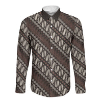 Yogyakarta Parang Batik Motifs Long Sleeve Button Shirt Indonesian Traditional Pattern LT01 Unisex Brown - Polynesian Pride