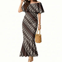 Yogyakarta Parang Batik Motifs Mermaid Dress Indonesian Traditional Pattern LT01 Women Brown - Polynesian Pride