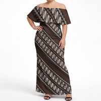 Yogyakarta Parang Batik Motifs Off Shoulder Maxi Dress Indonesian Traditional Pattern LT01 Women Brown - Polynesian Pride