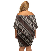 Yogyakarta Parang Batik Motifs Off Shoulder Short Dress Indonesian Traditional Pattern LT01 - Polynesian Pride
