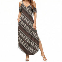 Yogyakarta Parang Batik Motifs Summer Maxi Dress Indonesian Traditional Pattern LT01 Women Brown - Polynesian Pride