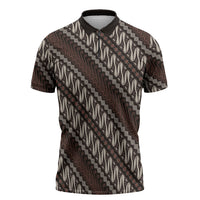 Yogyakarta Parang Batik Motifs Zipper Polo Shirt Indonesian Traditional Pattern LT01 Brown - Polynesian Pride