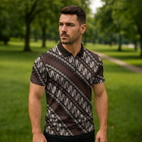 Yogyakarta Parang Batik Motifs Zipper Polo Shirt Indonesian Traditional Pattern LT01 - Polynesian Pride