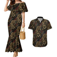 Batik Sekar Jagad Couples Matching Mermaid Dress and Hawaiian Shirt Indonesian Traditional Pattern LT01 Black - Polynesian Pride