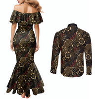 Batik Sekar Jagad Couples Matching Mermaid Dress and Long Sleeve Button Shirt Indonesian Traditional Pattern LT01 - Polynesian Pride
